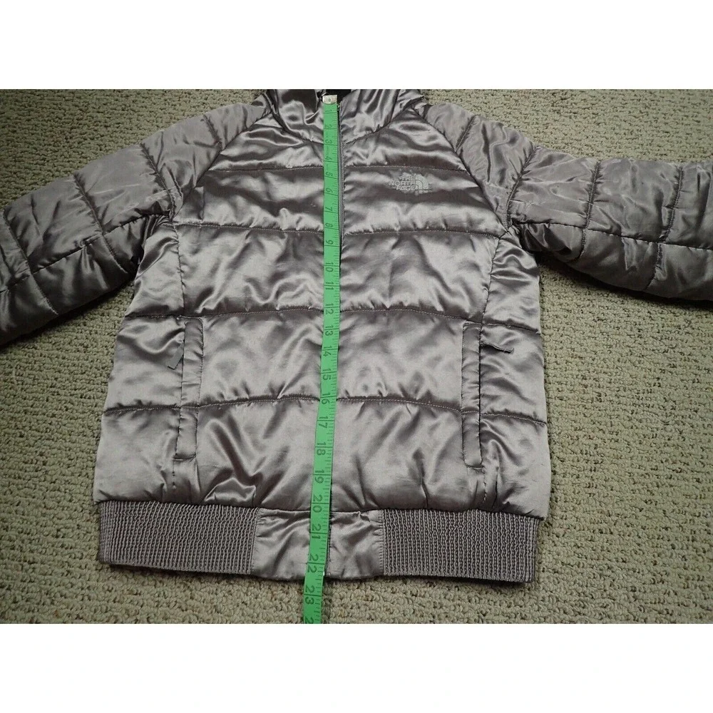 The North Face Puffer Jacket Girls Large 14/16 Silver Good Hooded Insulated Coat
